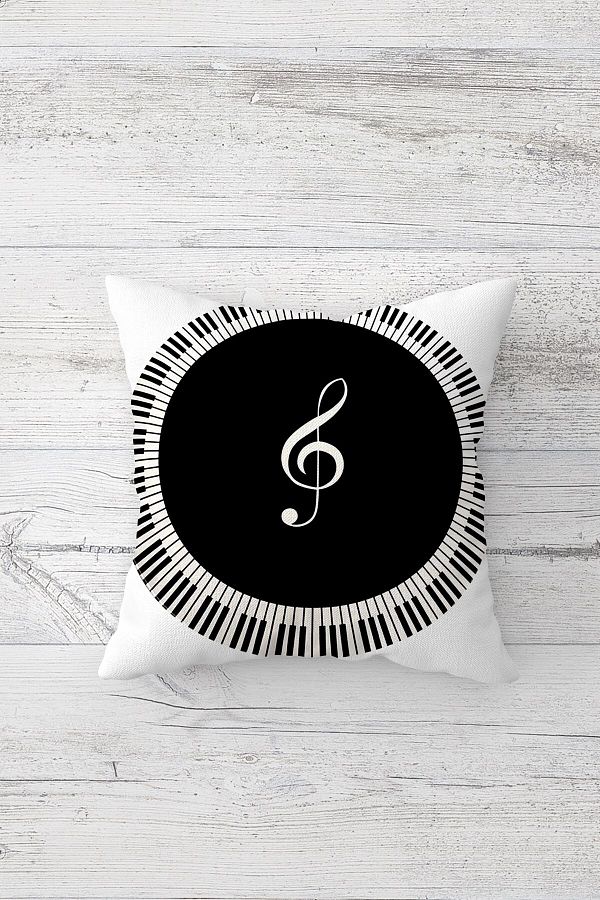 on the clouds-Black and White Musical Note Patterned One Side Printed Hidden Zipper Pillow Case Throw Pillow Pillow Case 1