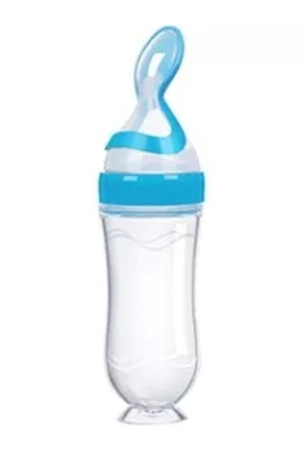 Bluoklight Ölçekli Vantuz Mama Kaşıklı Sızdırmaz Bebek Besleme Seti (MAVİ)