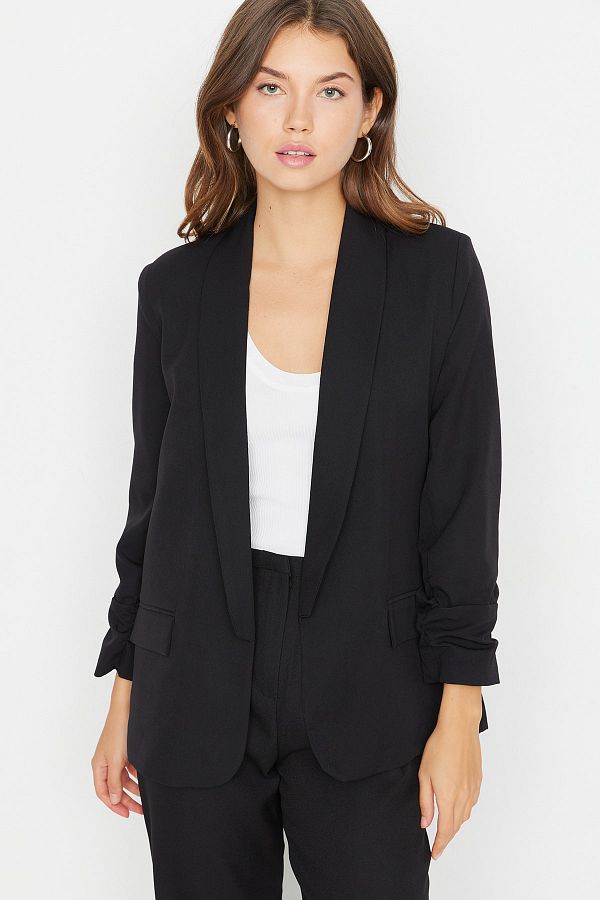 Trendyol Collection-Schwarzer, gefütterter, geknöpfter, gewebter Blazer TWOAW23BC00025 1