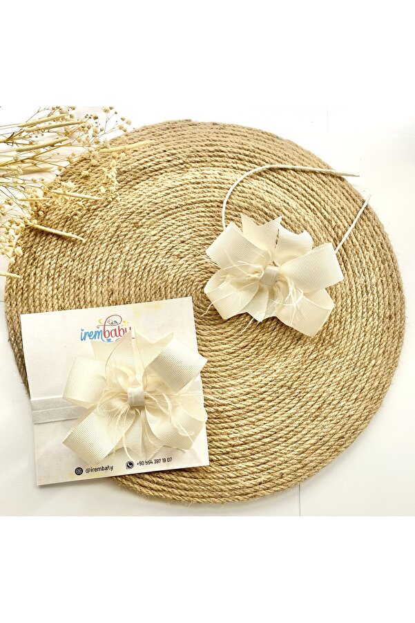 irembaby Anne Bebek Lohusa Seti Krem Tüylü Fiyonk Lohusa Tacı Ve Bebek Saç Bandı Lohusa Takımı