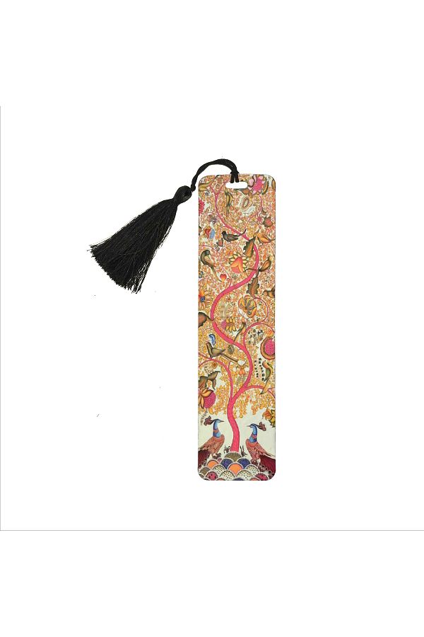 BAKSEPETE-Peacock and Tree of Life Printed, Tasseled Bookmark (gift Bookmark, bookmark-121) 1