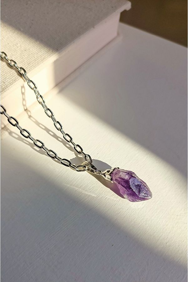 helenka accessory Raw Amethyst Purple Quartz Rock Pendant Chain Necklace Trendyol