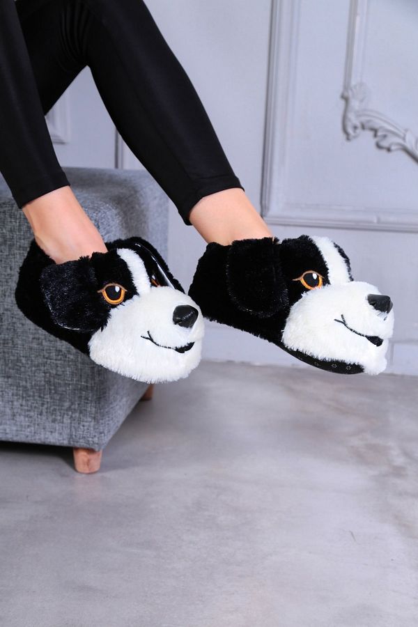 3MODA Women s Home Shoes with Black Dog Figure Trendyol