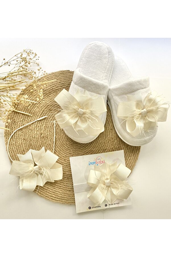 irembaby Anne Bebek Lohusa Seti Krem Tüylü Fiyonk Lohusa Tacı Ve Terlik Lohusa Takımı