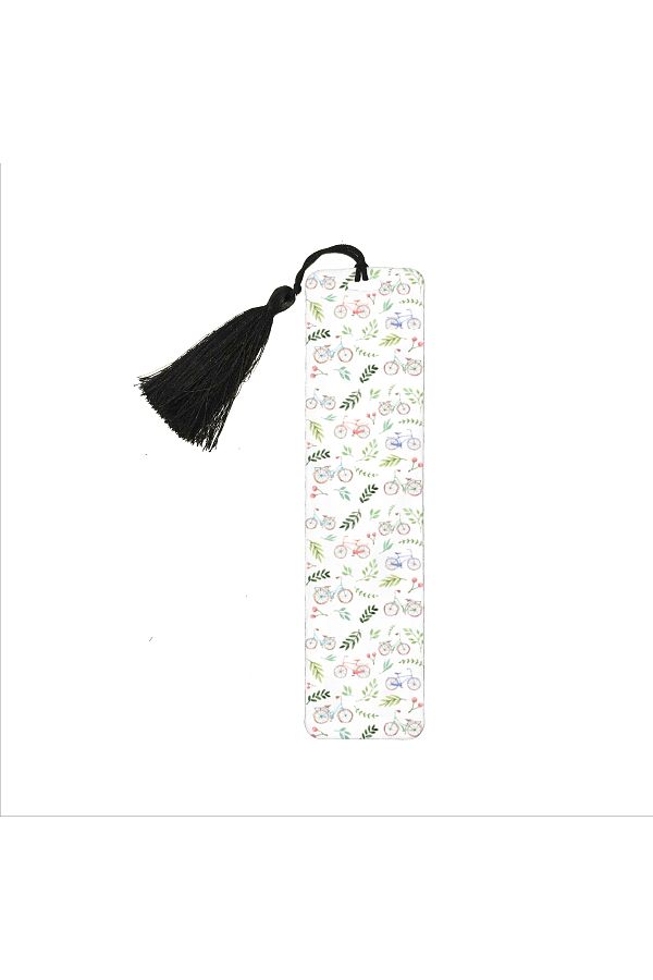 BAKSEPETE-Bicycle Pattern Printed, Tasseled Bookmark (gift Bookmark,ayraç-133) 1