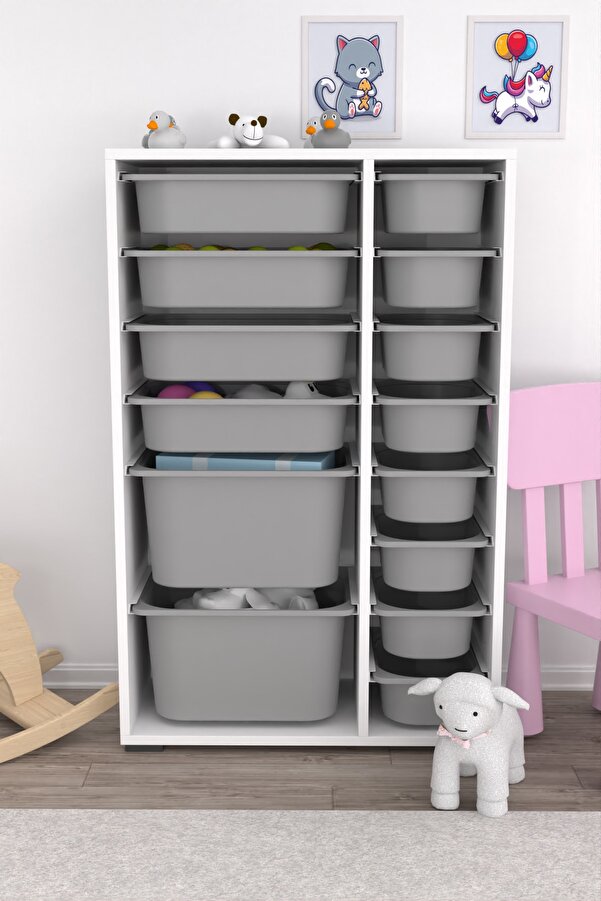 Pratico Rine 14 Sepetli Çok Amaçlı Oyuncak Dolabı Gri 2d4k8u