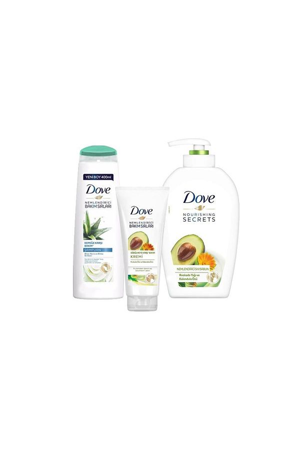 Dove-Hair Care Shampoo Aloe Vera, Conditioner Anti-Hair Loss and Liquid Soap Avocado 1