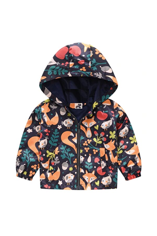 Petityu Fox Cocuk Yagmurluk Ruzgarlik Su Gecirmez Fermuarli Kapisonlu Ust Incecik Mont Ceket