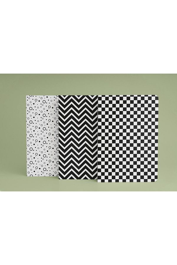 daystore-Checkerboard Themed 3-Piece Notebook Set - A5 - Lined - 13x21 Cm - 64 Pages 1