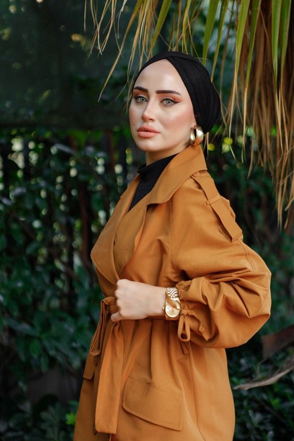 moda periy-المرأة المتواضعة الجودة الأساسية نمط الموسمية الأكمام الرباط زر مربوط مربوط قبعة حجاب خندق معطف 1