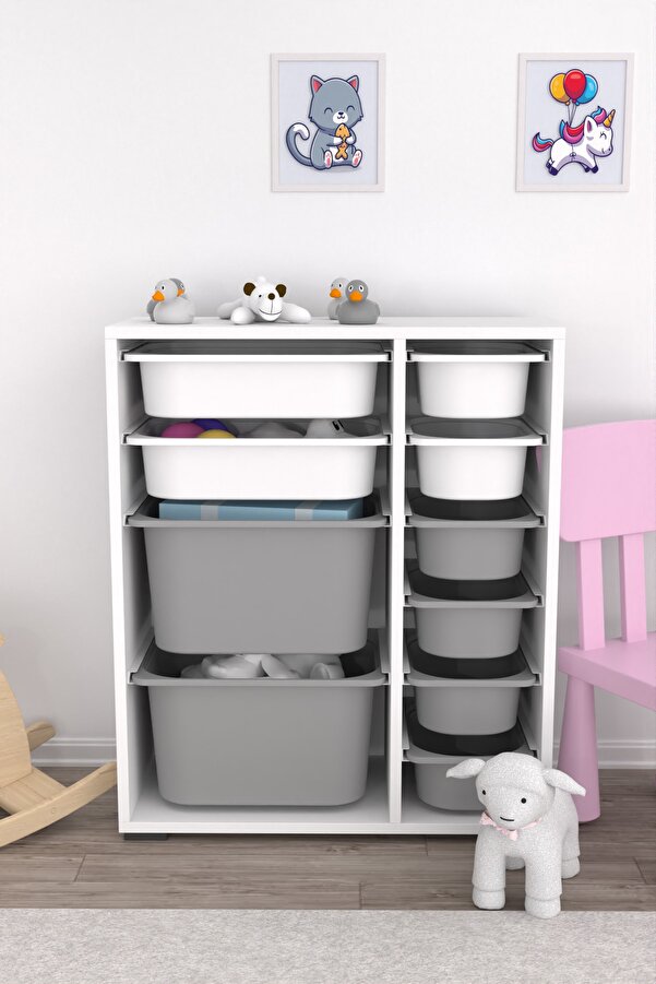 Pratico Zen 10 Sepetli Çok Amaçlı Oyuncak Dolabı Beyaz Gri 2d2k6u