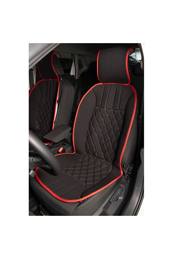 HMNL Seat Leon Siyah Kırmızı Koltuk Kılıf Koruyucu Minderi Ön 2li Minder Ortopedik Lüks