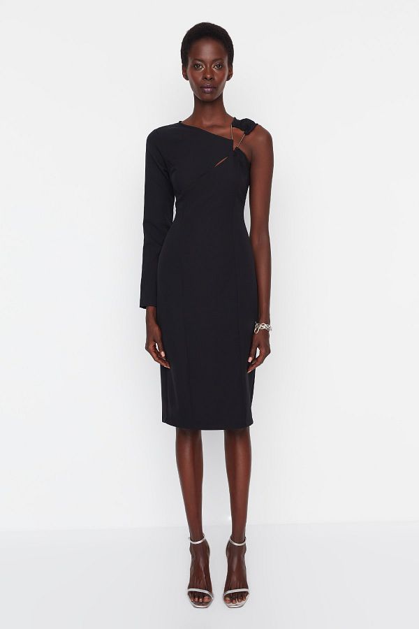 Trendyol Collection Woven Short Black Evening Dress Evening Gown with Accessories TPRAW23EL00096 Trendyol