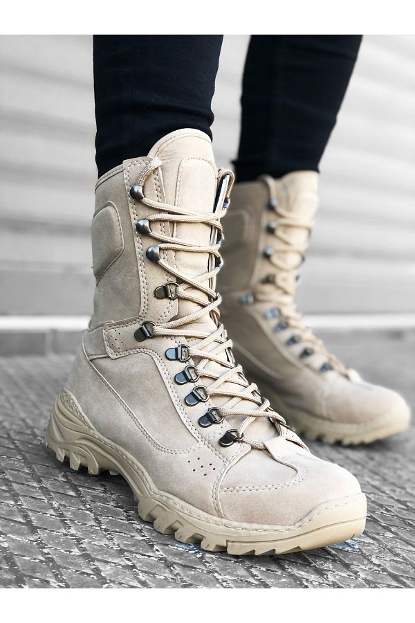 Lussen Boots Cream Style Men s Military Boots Trendyol