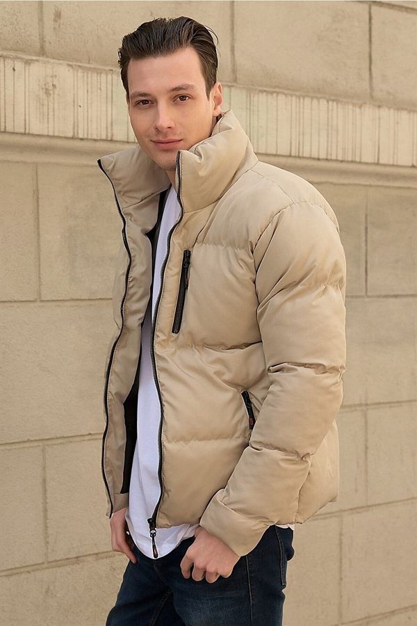 Densmood Men s Cream Puffer Jacket Trendyol