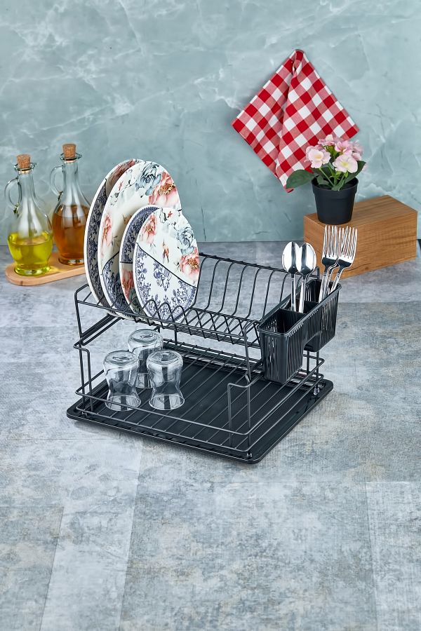 Wonder 2 Layer Luxury Special Black Metal Plate Rack Stainless Dish Basket Double Plate Rack Plastic Coating Trendyol