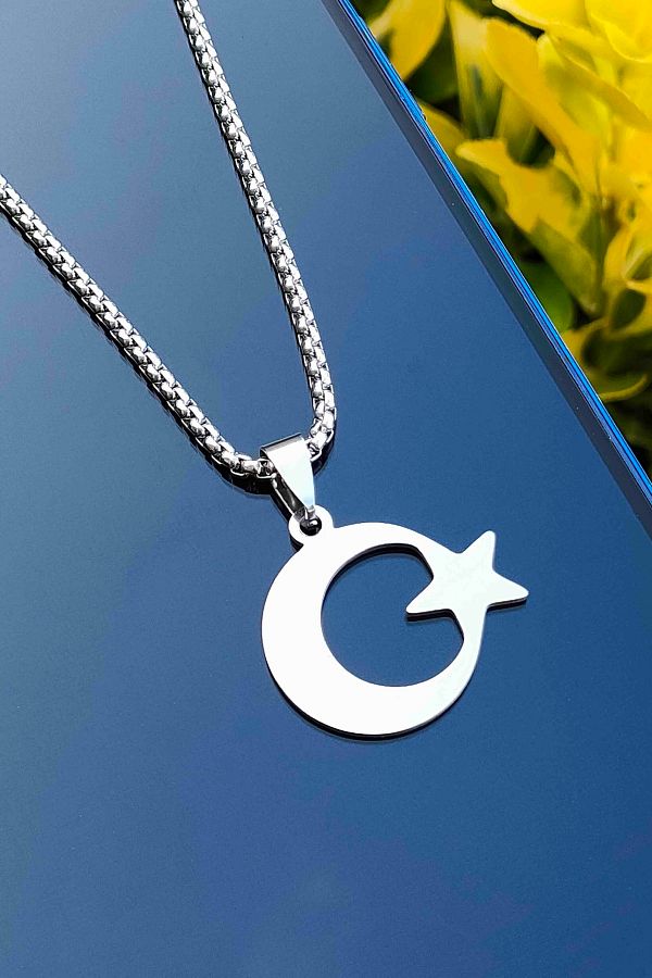 TREND COLLECT ON Stainless Steel Crescent Star Turkish Flag Steel Necklace Trendyol