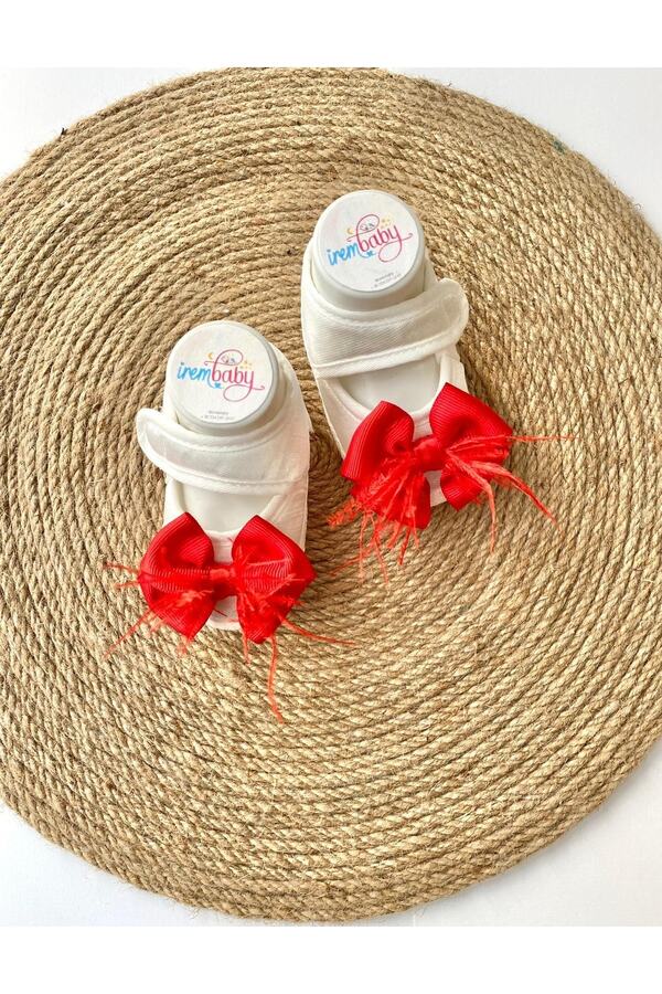 irembaby Bebek Ayakkabı Süslü Patik Kırmızı Tüylü Fiyonklu (lohusa-çekim-mevlüt)