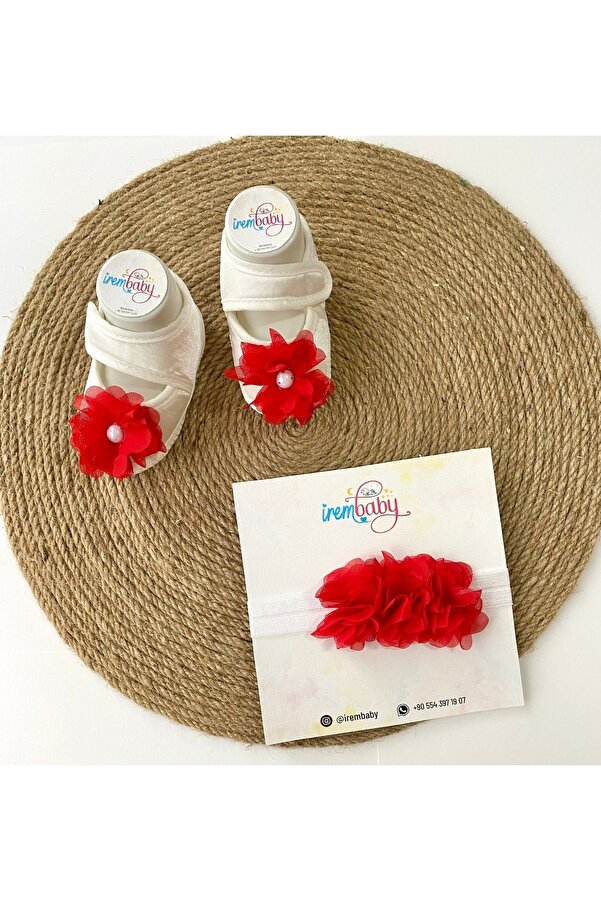 irembaby Bebek Lohusa Seti Kırmızı Çiçekli Bebek Ayakkabısı Ve Bebek Şapkası Lohusa Takımı Çekim-mevlüt