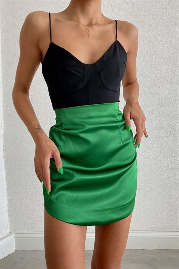 bymaestro woman Women s Collared Satin Mini Skirt Green