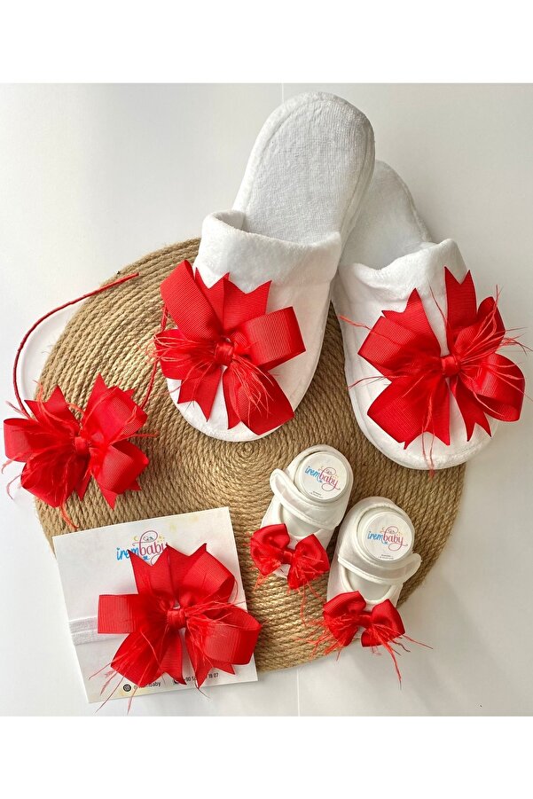 irembaby Anne Bebek Lohusa Seti Kırmızı Lohusa Tacı Terlik Bebek Ayakkabısı Ve Bebek Saç Bandı Lohusa Takımı