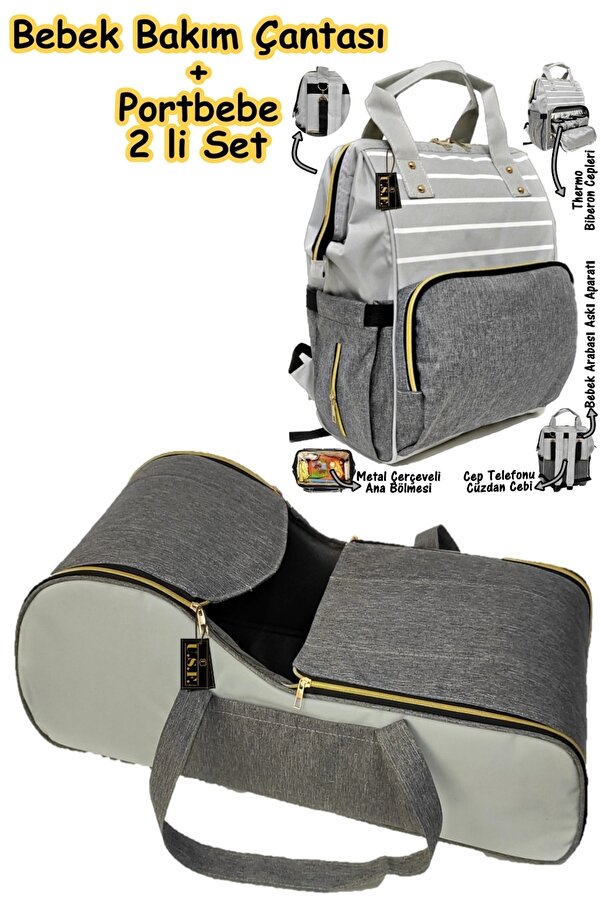 USF Portbebe Ana Kucağı Puset Bebek Taşıma + Anne Bebek Bakım Çantası 2 Li Set