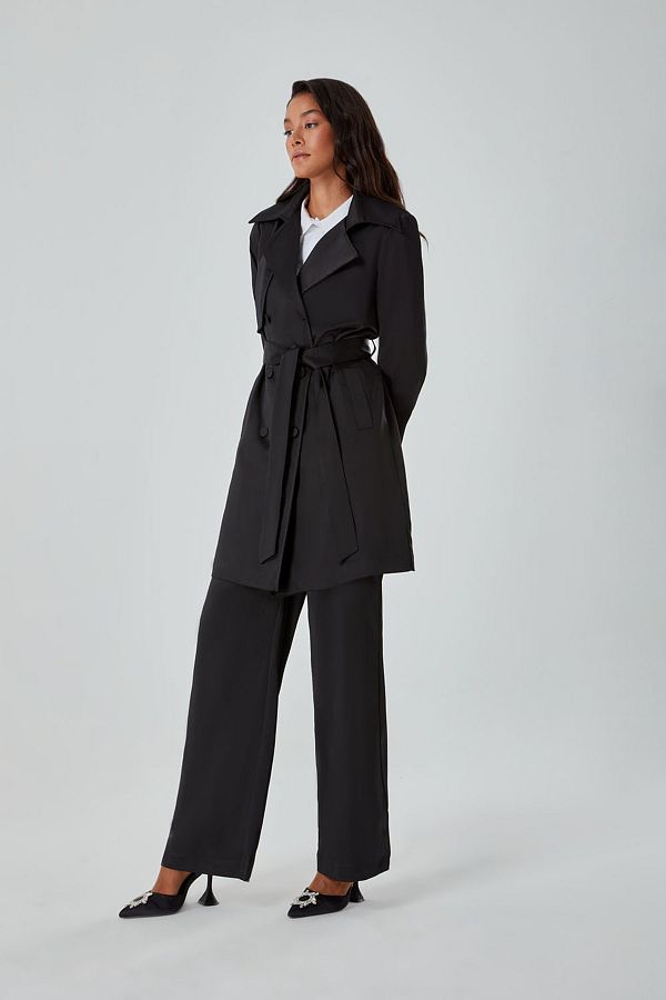 Black satin coat deals