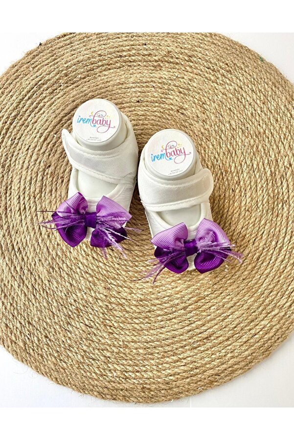 irembaby Bebek Ayakkabı Süslü Patik Mor Lila Tüylü Fiyonklu (lohusa-çekim-mevlüt)