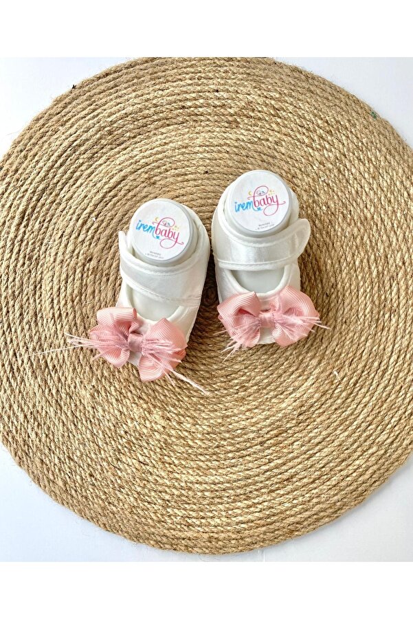 irembaby Bebek Ayakkabı Süslü Patik Pudra Pembe Tüylü Fiyonklu (LOHUSA-ÇEKİM-MEVLÜT)