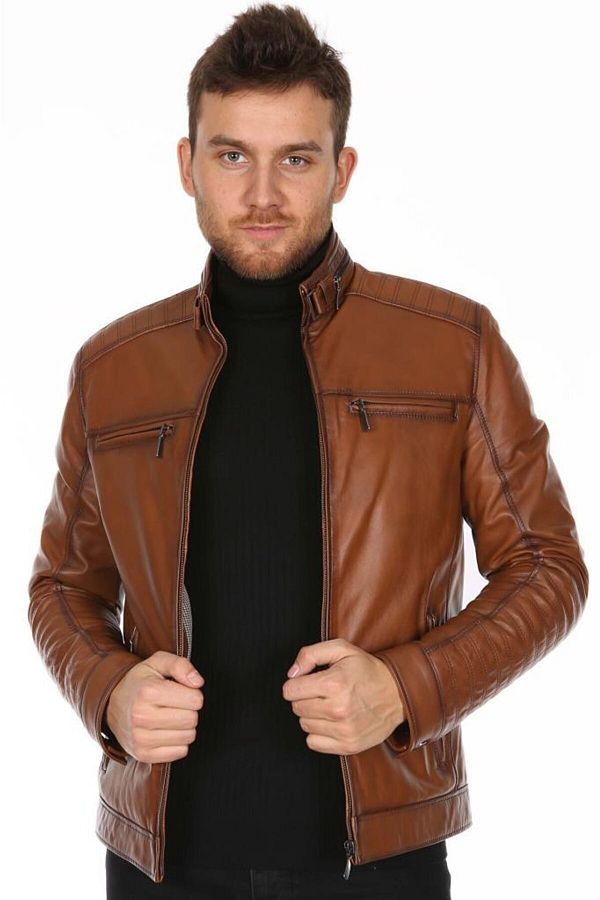 Embroidered genuine leather jacket sales