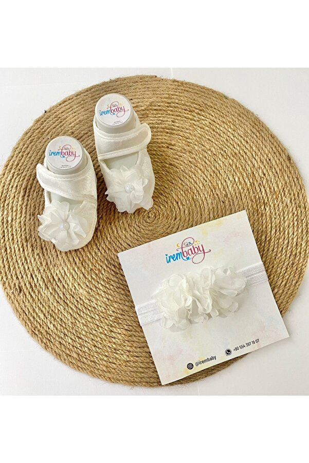 irembaby Bebek Lohusa Seti Beyaz Çiçekli Bebek Ayakkabısı Ve Bebek Saç Bandı Lohusa Takımı Çekim-mevlüt