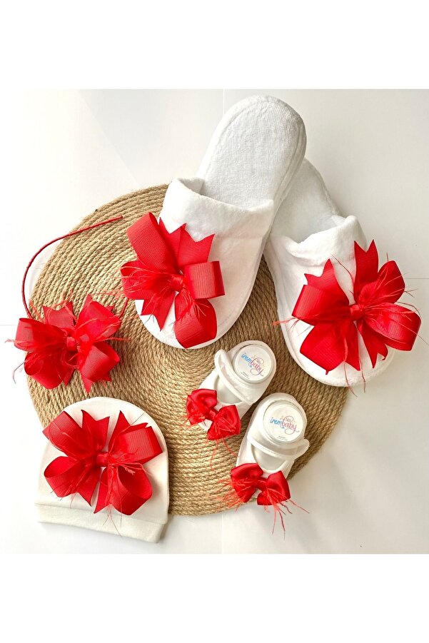irembaby Anne Bebek Lohusa Seti Kırmızı Lohusa Tacı Terlik Bebek Ayakkabısı Ve Bebek Şapkası Lohusa Takımı