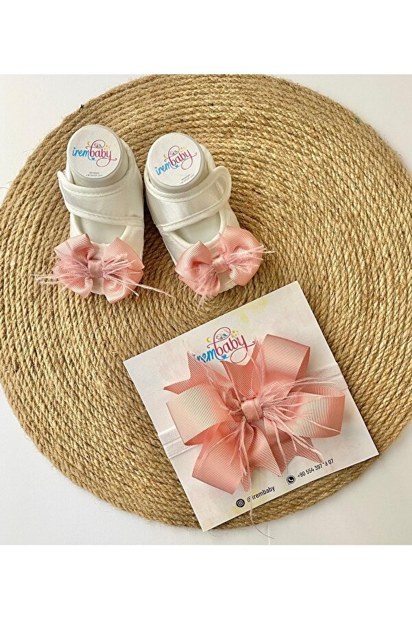 irembaby Bebek Lohusa Seti Pudra Pembe Tüylü Bebek Ayakkabısı Ve Bebek Saç Bandı Lohusa Takımı Çekim-mevlüt