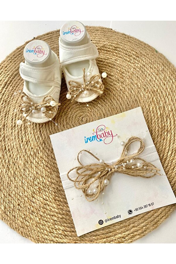 irembaby Bebek Lohusa Seti Hasırlı Incili Bebek Ayakkabısı Ve Bebek Saç Bandı Lohusa Takımı Çekim-mevlüt