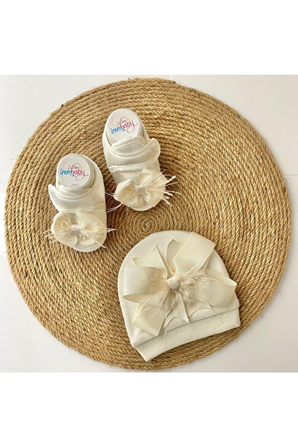 irembaby Bebek Lohusa Seti Krem Tüylü Bebek Ayakkabısı Ve Bebek Şapkası Lohusa Takımı Çekim-mevlüt