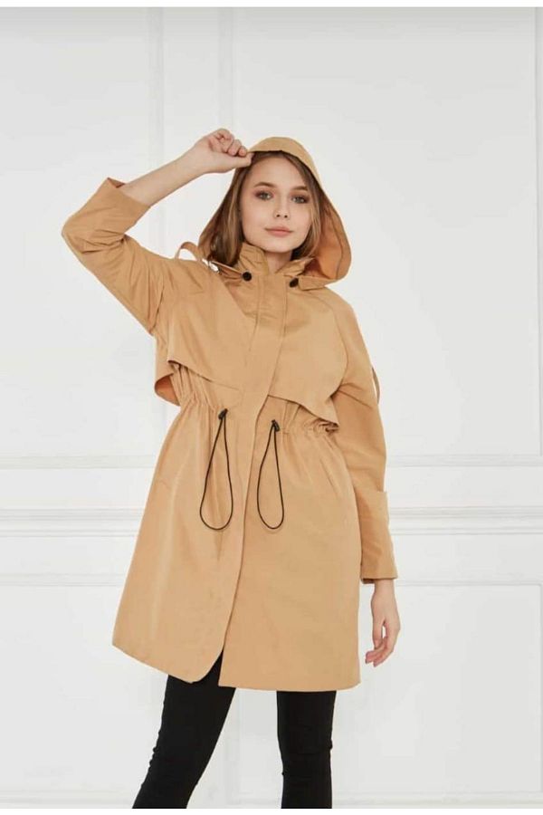LA D AMANTE New Season Women s Camel Color Detachable Hooded Zippered Trench Coat Trendyol
