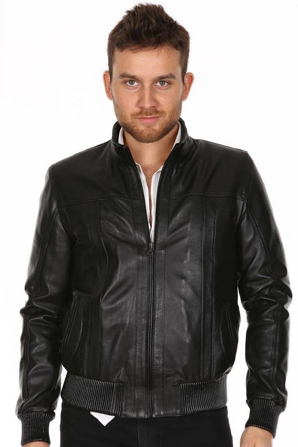 Derimont s Genuine Leather Black Round Collar Elastic Waist Men s Leather Jacket Trendyol