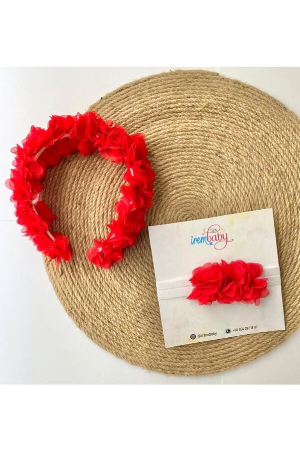 irembaby Anne Bebek Lohusa Seti Kırmızı Çiçekli Lohusa Tacı Ve Bebek Şapkası Lohusa Takımı