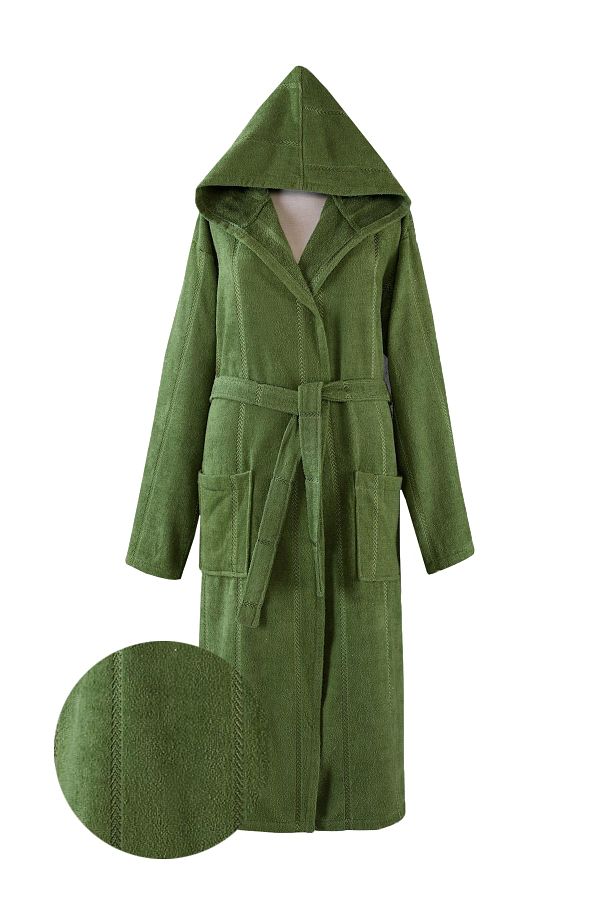 Ephemeris-Lara Green Unisex Hooded Bathrobe - Cotton 1
