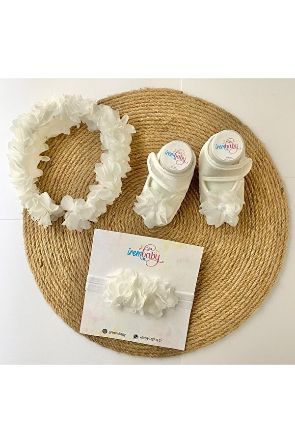 irembaby Anne Bebek Lohusa Seti Beyaz Çiçekli Lohusa Tacı Bebek Ayakkabısı Ve Bebek Saç Bandı Lohusa Takımı