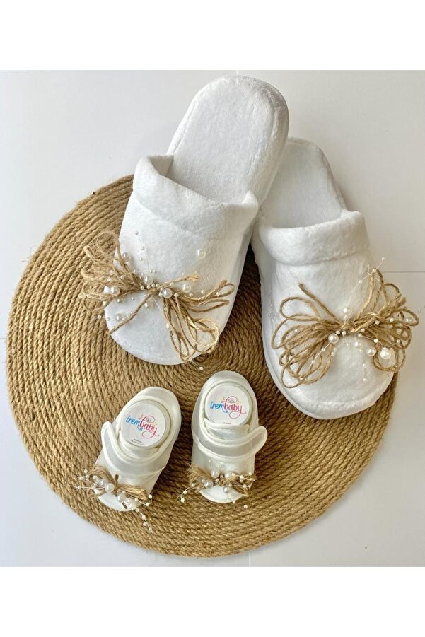 irembaby Anne Bebek Lohusa Seti Hasırlı Incili Terlik Ve Bebek Ayakkabısı Lohusa Takımı Çekim-mevlüt