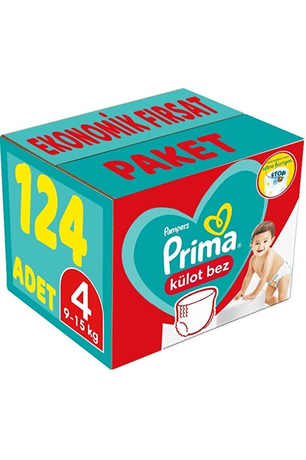 Prima Külot Bebek Bezi Beden:4 (9-15kg) Maxi 124 Adet Ekonomik Fırsat Pk