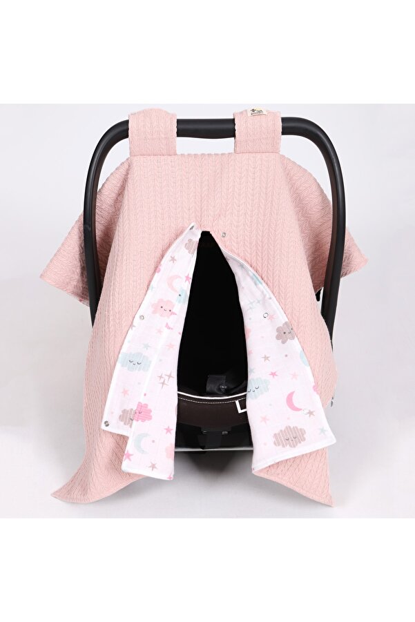 Bee collection Pikeli Kışlık Puset Örtüsü Pembe Bulut Desen