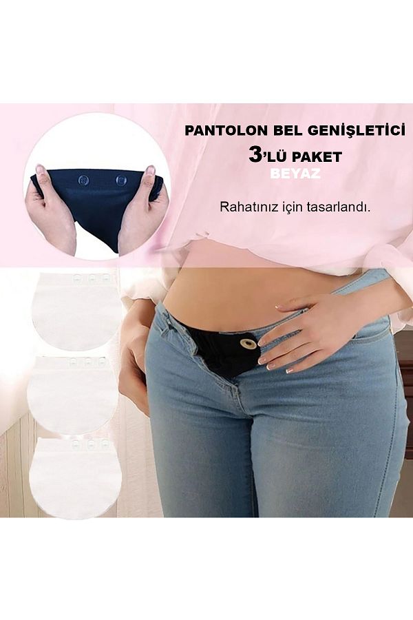 Pimobile-Prelungitor pentru talie pentru pantaloni de maternitate - Prelungitor pentru pantaloni pentru femei Alb 3 buc 1