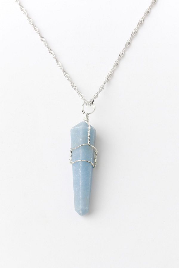 Deniz Doğal Taş-Aquamarine Original Natural Stone Necklace - with Silver Chain, 4X1Cm, Ku055 1