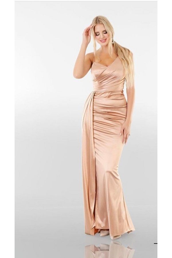 Melek Moda Women s Camel Satin Dress Trendyol