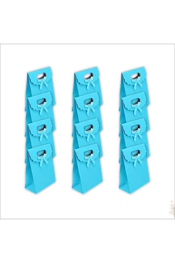 Süsle Baby Party El Geçmeli Karton Çanta 16 X 12 X 6 Cm, Mavi - 12 Adet