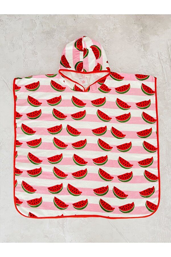 JUNİPERUS 9/12 Yaş Bornoz Plaj Havlusu Panço Kapuşonlu %100 Pamuk Emici