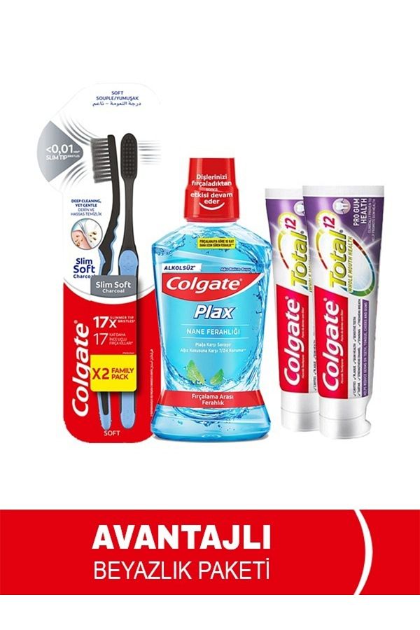 Colgate-2 Pieces Total Pro Gum Health 50 Ml, Brush Micro Fine Black 1+1, Oral Care Water 500 Ml 1