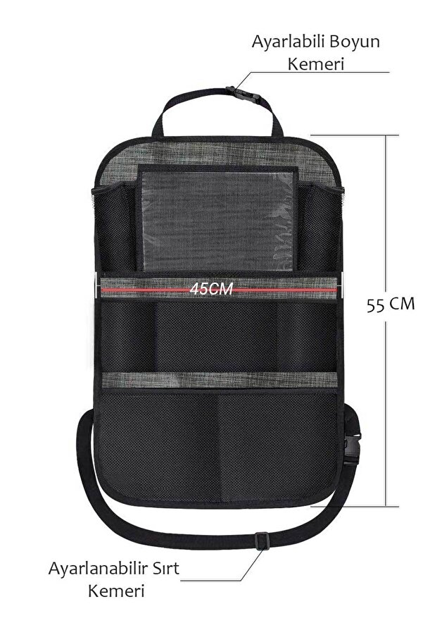 BabySafe Araba Koltuk Arkası Eşya Düzenleyici Organizer Koltuk Arkası Koruyucu Tablet Cepli 2adet Grey